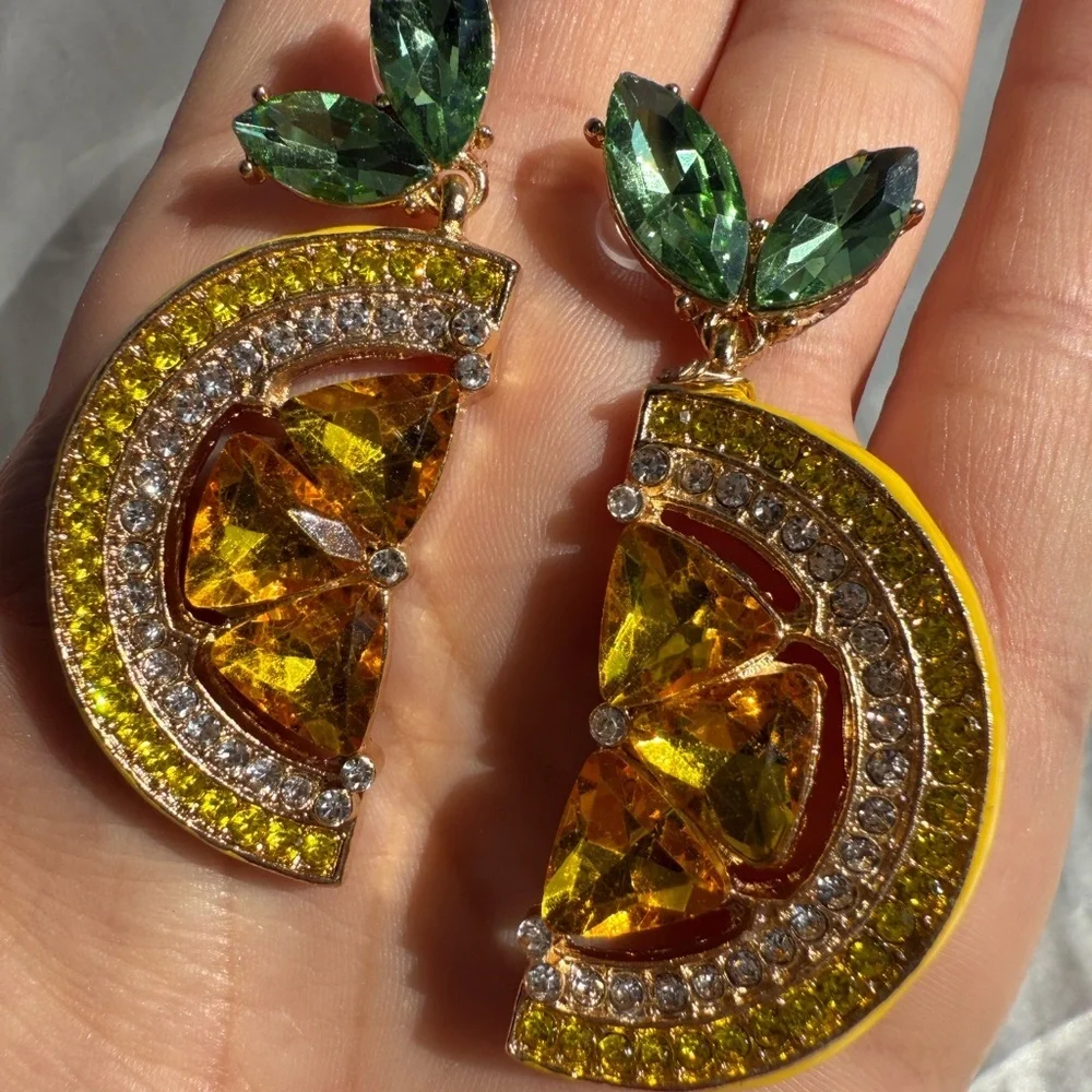 Anthropologe Amalfi Positano lemon Yellow and Green Crystal Earrings
